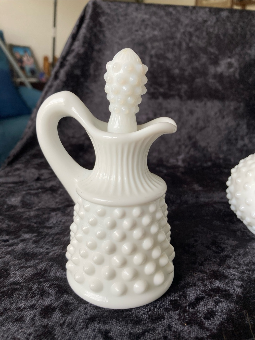Fenton Milk Glass Hobnail Cruet Pitcher with Stopper - White